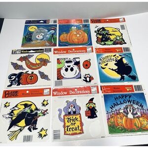 Vintage LOT Halloween Window Decorations Reusable Static Color Clings 1995